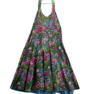London Times Floral Flare Skater Halter Dress Fairy Babydoll Romance Sz 10 *